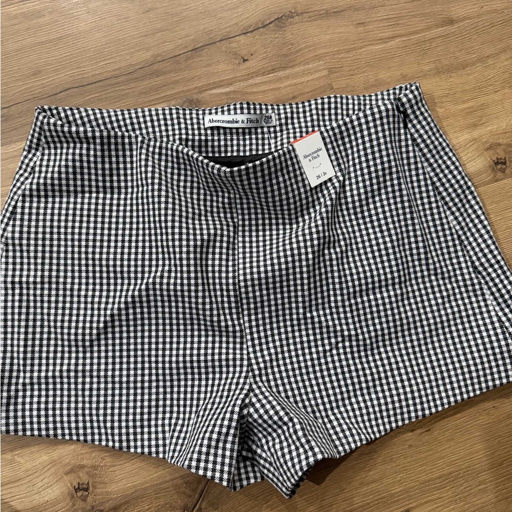 Abercrombie & Fitch Black and White Gingham High Waist Shorts